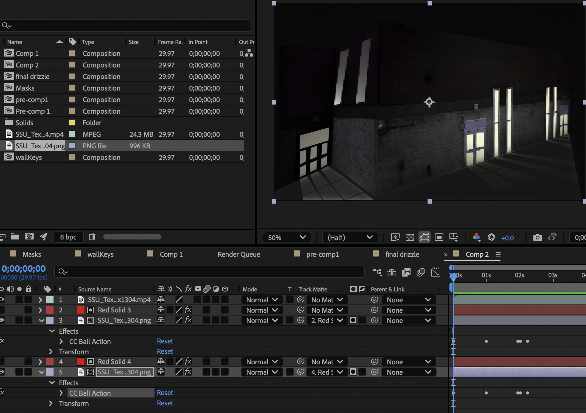 setting up the ball cc effect on multiple layers and adding in keyframes