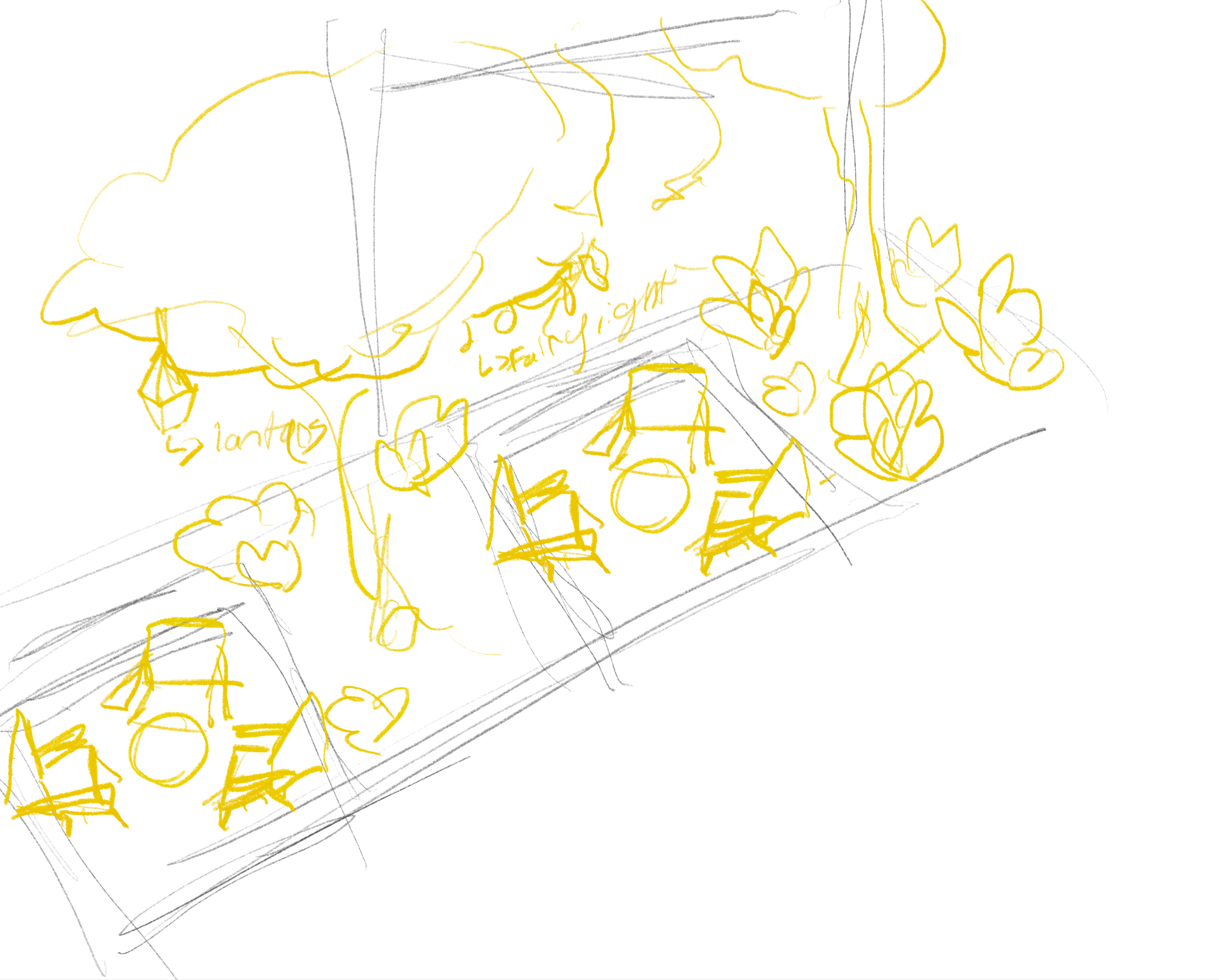 This redesign keeps the current functionality of the space as a walkway and quiet spot to sit on campus and improves it for that same purpose. it adds chairs to the second section of concrete, and adds in a lot of new plant growth. the growth of the trees are maintained and promoted and small ground cover plants are planted around the base that will thrive on low light. In between the trees and on the stretch of mostly empty unmaintained dirt after the second tree bushes and hostas are plamted. hostas are perrenial, can do well in low light, and are adapable to a variety of water conditions. plants definetly can grow here because currently there is a large bush but it is unmaintained and does not look cared for. proper care for plants here like the ones in front of the j wing get could promote a lot of growth and I think there are definetly plants that could thrive. As well lighting like simple lanterns or string lights could be hung to help compensate for how shaded the area is by buildings without feeling abrasive and create quite a cozy enviorment. This Idea i think is by far the most plausable, especially with school collaboration with the gardening club or whatever company they contract for landscaping.