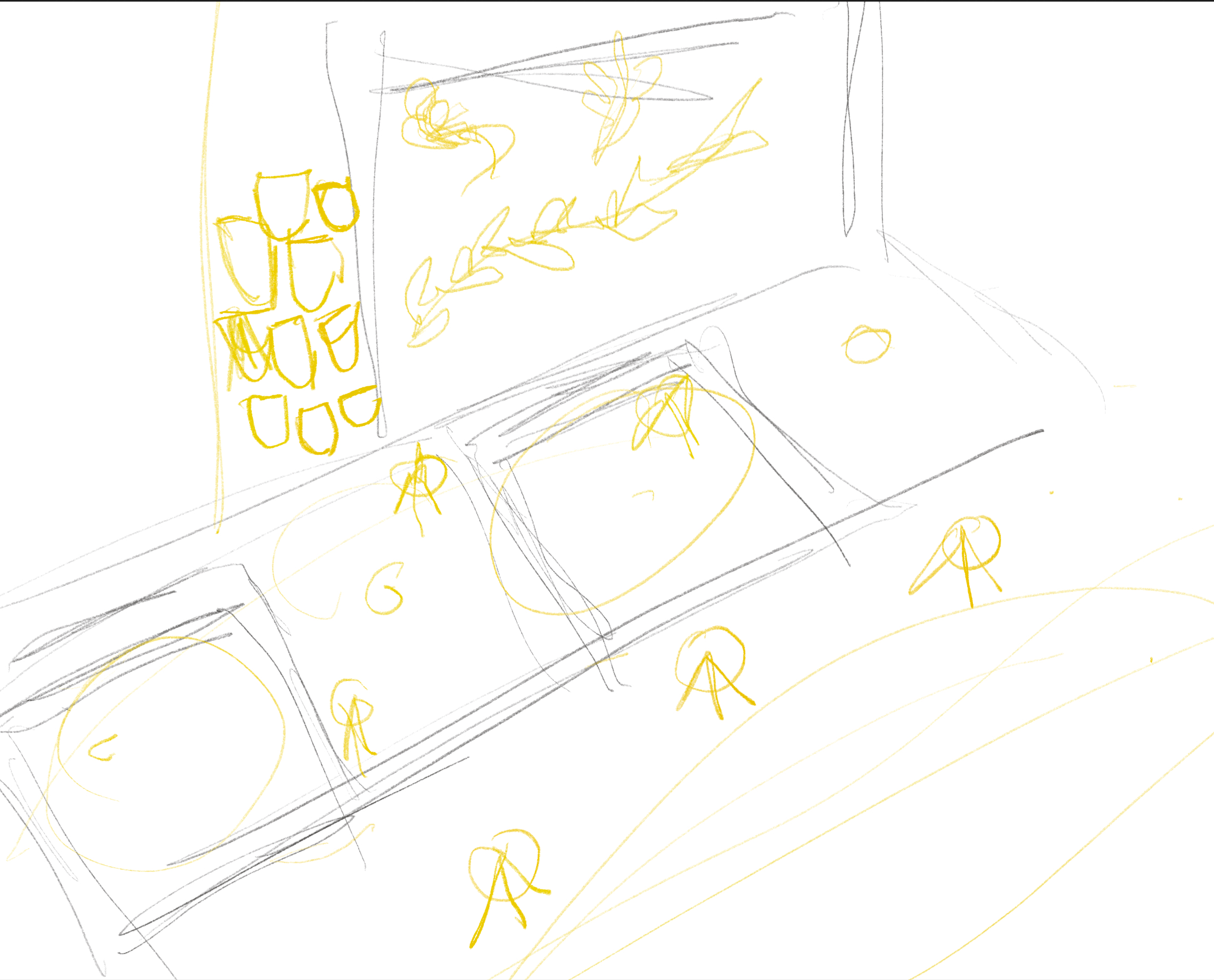 This space is similar in concept to the stage but adds in smaller more mobile seating to allow the space to be converted into a multi use enviorment. it allows small or large groups to converge and  means the space could be converted to a markert, or a projection mapping event, or a performance, and people could gather with movable seating and not worry about blocking the path. the stools are foldable and can be hung on the tall wall, beside it is a manicured plant wall to help the astetics of the space.