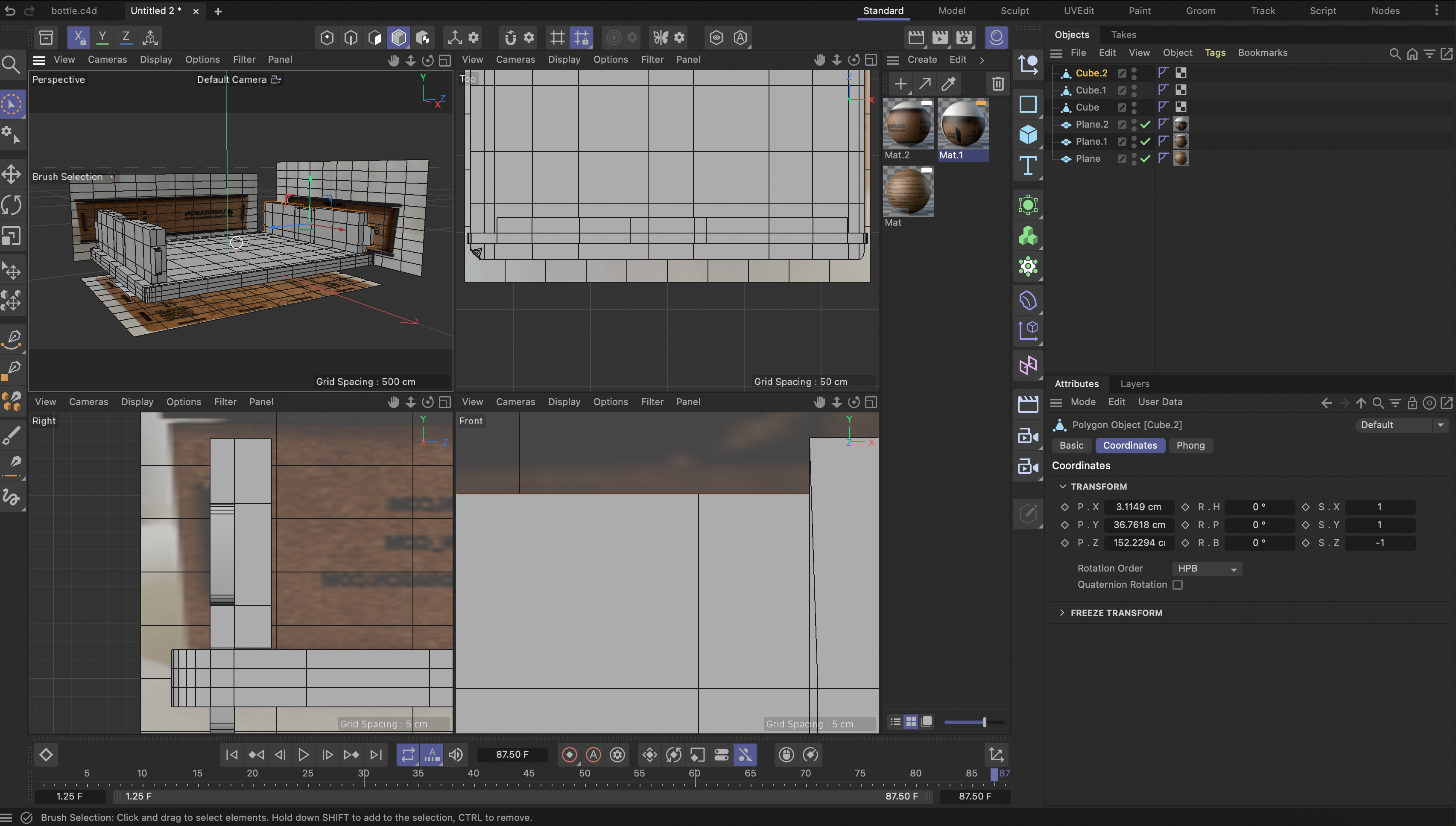 creating and fitting together all the sides of the box, using a lot of the loop cut tool and the extrude tool. this is about where i founf out that i had accidentally double clicked on the extrude tool in a few places creating a bunch of edges and planes in the same place. This is why the bexier tool wasnt working. Unfortunately I realized this after I had moved far enough ahead that I could not undo, but I learned my lesson for the future