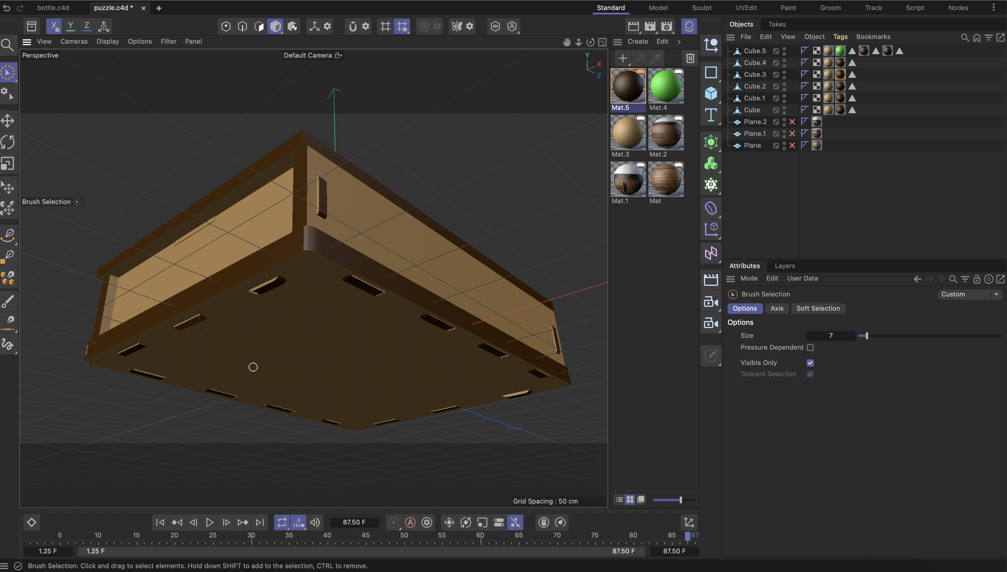 the puzzle box put together showing off the little peices that fit together. Also using the materials to accentuate the little details and look like the box