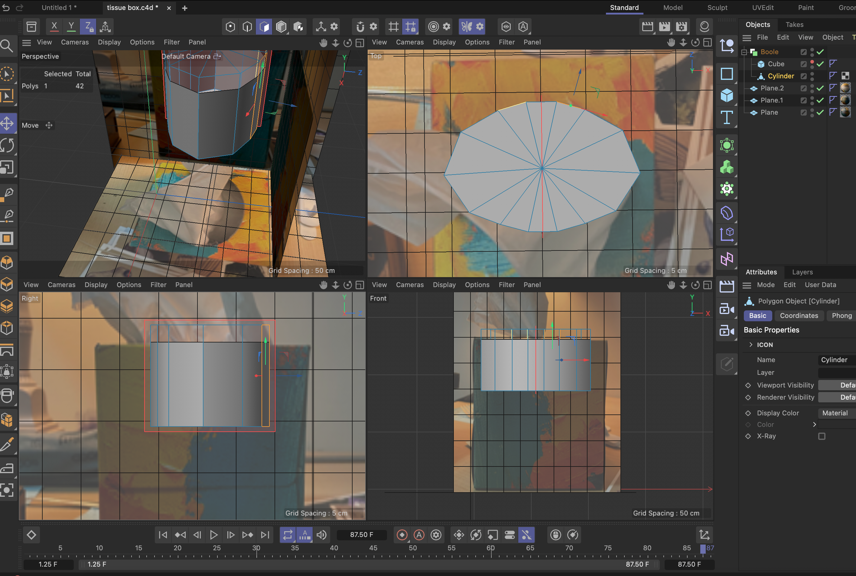trying the booleen tool to create a hole in the box