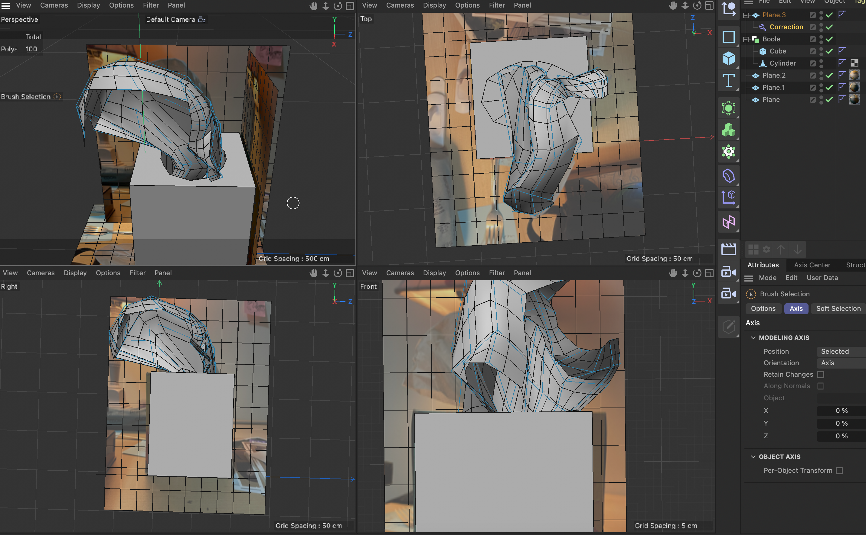 used a plane, the correction deformer, and the sculpt tools to create a more organic looking tissue, I had difficulties because the tools were only working on one side of the plane and i wasnt able to figure it out by just messing around. so i just made it work only affecting the one side.