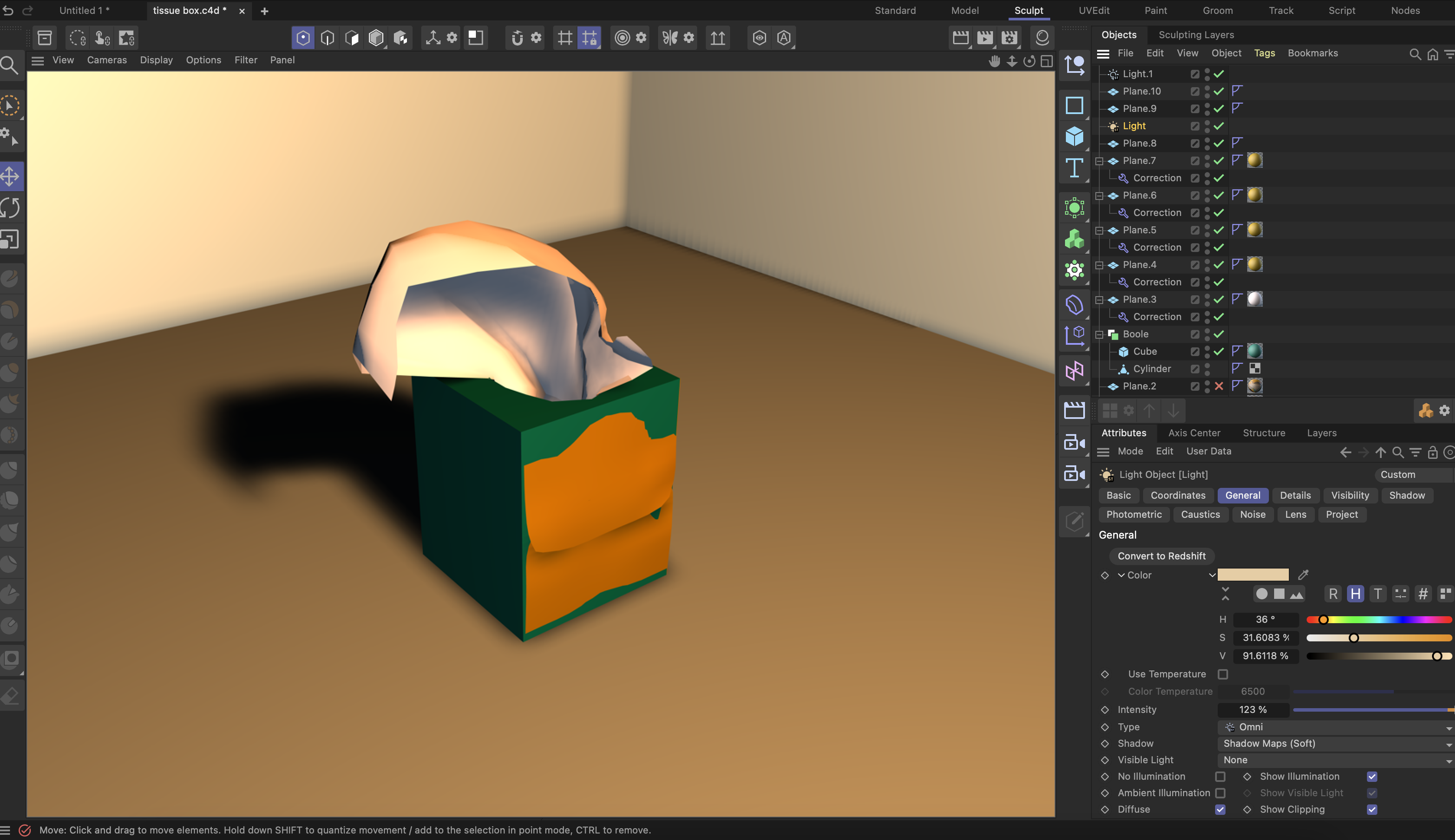 I was having fun so I was messing around with lighting and the reflenctance tab of the materials to make the tissue look softer