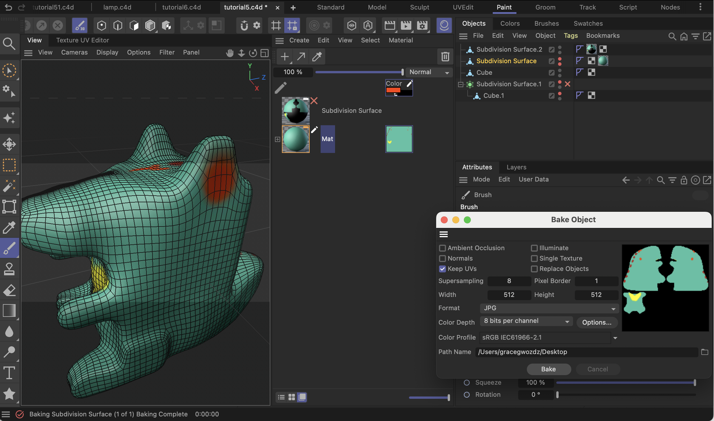 This image is proof of me following along with the colour mapping section of the tutorial
