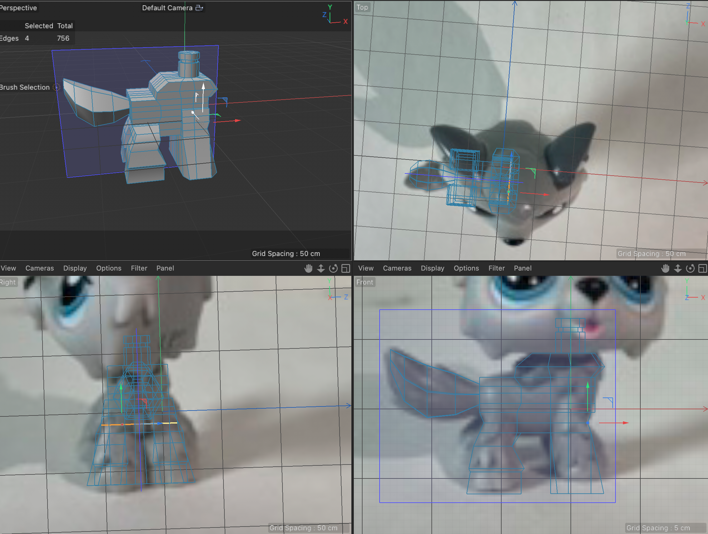 This is how I started the body of the dog. I started with the box modeling method to build up the structure before adding volume and moving over to the sculpt mode. The Head is seperate on this one because if I were to 3d print it I would ideally like to print the head seperately and attemt to recreate the bobble head affect of earlier littlest pet shops.