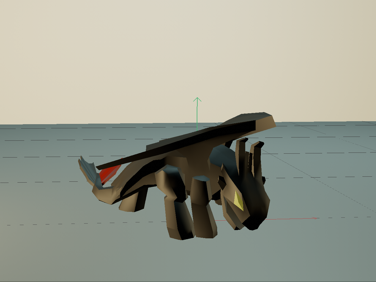 The low poly dragon in the viewport. The more even lighting makes it easier to see in this menu