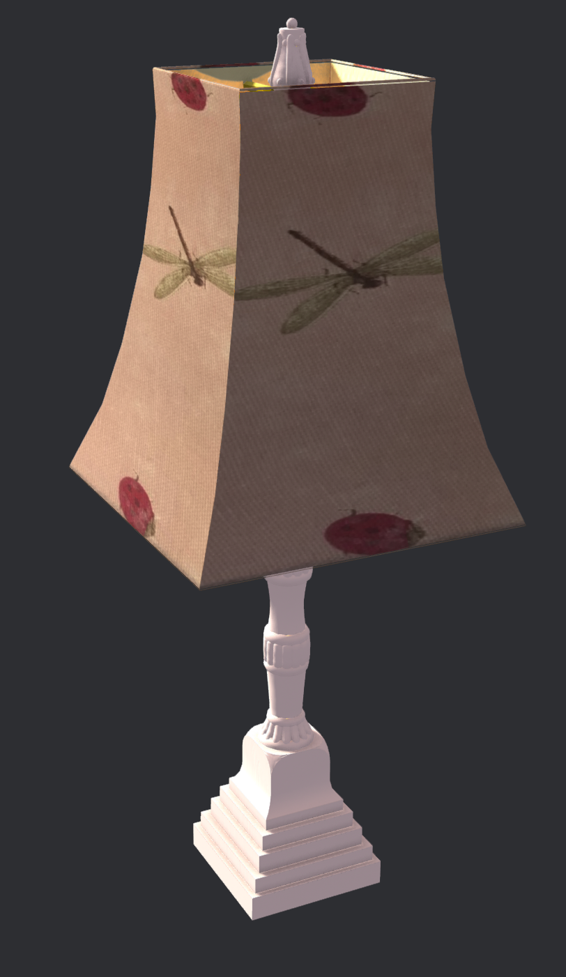  This is the digital publish of the lamp model. it uses a point light inside the lightbulb to give the illusion it is actually lit up. the lampshade uses a bump map to try to represent fabric but i was having trouble getting the proper reflectivity on that section. the inside of the lampshade is a different colour because the actual lampshade only has the pattered fabric on the outside and uses a thin beige fabric on the inside. bump maps are also used on the stem of the lamp and spline material effects called matcap(s) are overlayed on the metal and plastic parts of the stucture to make the reflectivity more realistic.
                         <div class='container'><iframe class='responsive-iframe' src='https://my.spline.design/lamp-oe5jW8vpXf91Vkz464oFUidu/'></iframe></div> <div class='container2'><img src='images/final/lamp2.png'</div><div class='container2'><img src='images/final/lamp3.png'</div>